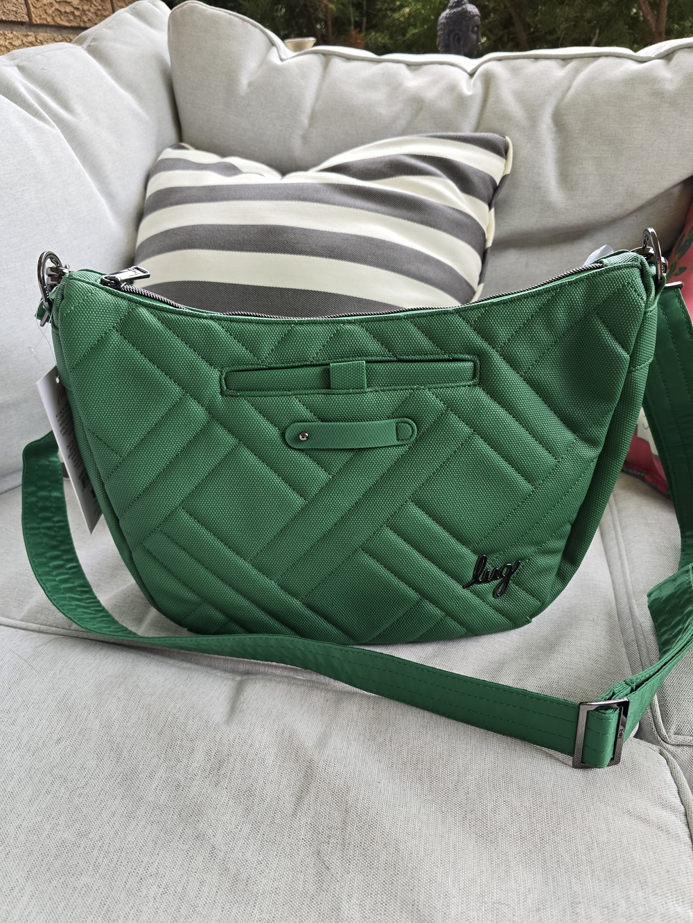 New lug Matte Luxe VL Messenger Quilted Crossbody Bag in Emerald Green